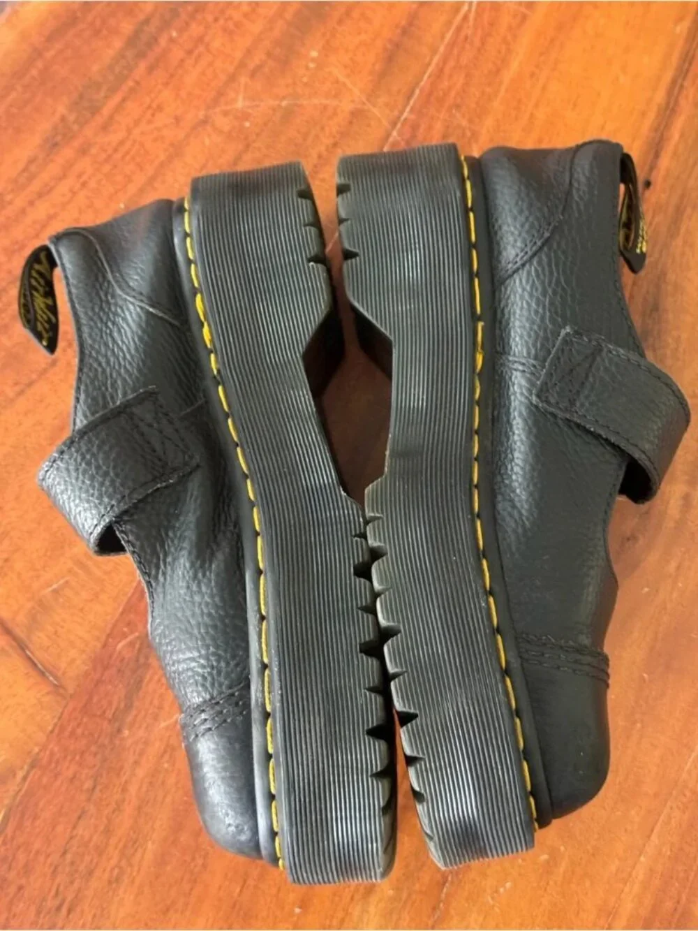 Dr. Martens Addina Flower Buckle Platform Shoes Black Leather Size 6